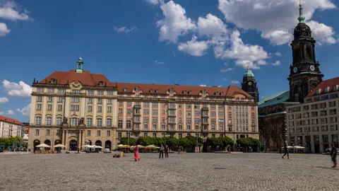 Hyper Lapse clips from Dresden Altmarkt square at a summer morning Stock Footage 137882736