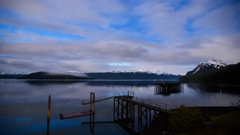 Hyper-lapse of of clouds floating over an abandoned dock Stock Footage 113262637