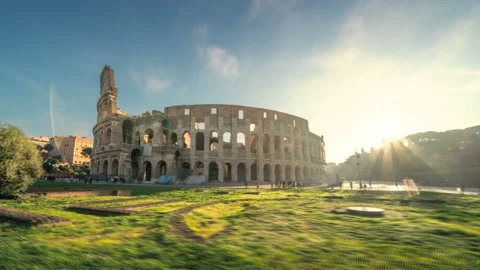Hyper lapse, Colosseum and Constantine arch at sunrise in Rome, Italy Stock Footage 99202888