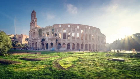 Hyper lapse, Colosseum and Constantine arch at sunrise in Rome, Italy Stock Footage 106747150
