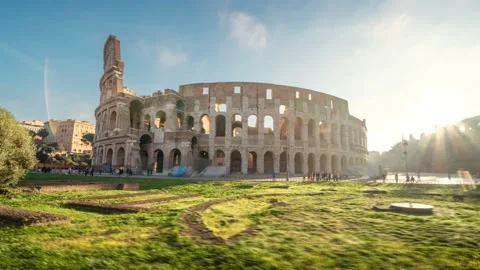 Hyper lapse, Colosseum and Constantine arch at sunrise in Rome, Italy Stock Footage 106986345