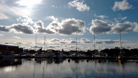Hyper Lapse of docked small yachts and fishing boats in harbor. Stock-Footage 118930518