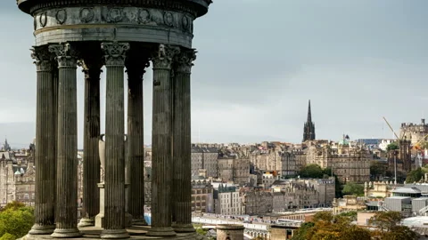 Hyper lapse, Edinburgh skyline as seen from Calton Hill, Scotland, UK Stock Footage 97087456