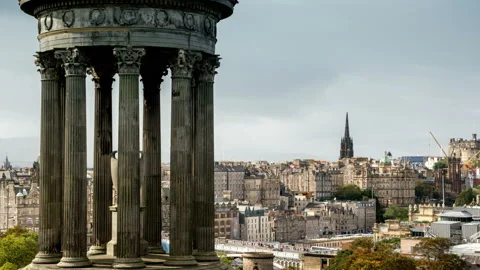 Hyper lapse, Edinburgh skyline as seen from Calton Hill, Scotland, UK Stock Footage 99374065