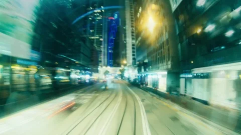 Hyper Lapse. Evening Streets of Hong Kong in a Motion 스톡 동영상 73450919