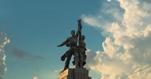 Hyper lapse famous soviet monument Worker and Collective Farm Woman, it was c Stock Footage 219671771