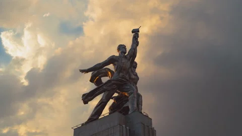 Hyper lapse famous soviet monument Worker and Collective Farm Woman, Moscow Stock Footage 219671803