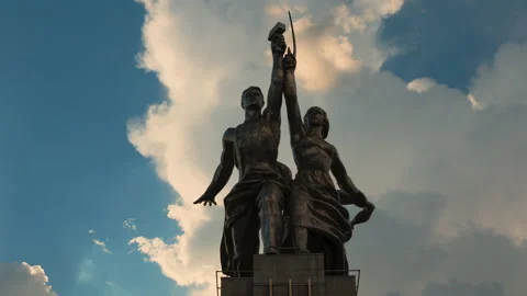 Hyper lapse famous soviet monument Worker and Collective Farm Woman, Moscow Stock Footage 219672065