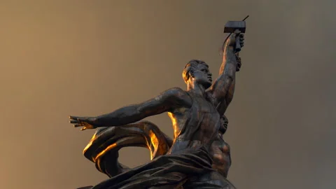 Hyper lapse famous soviet monument Worker and Collective Farm Woman, it was c Stock Footage 219672082