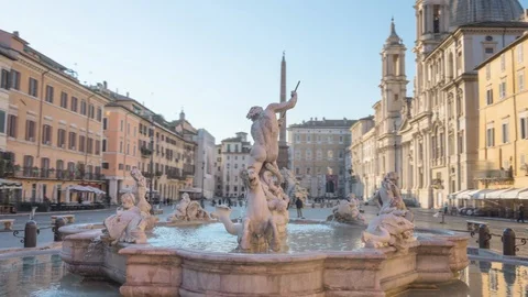 Hyper lapse, fountain on Piazza Navona, Rome. Italy Stock Footage 109187893