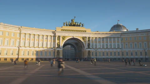 Hyper lapse, General Staff building, Palace Square in St Petersburg, Russia Stock Footage 166940730