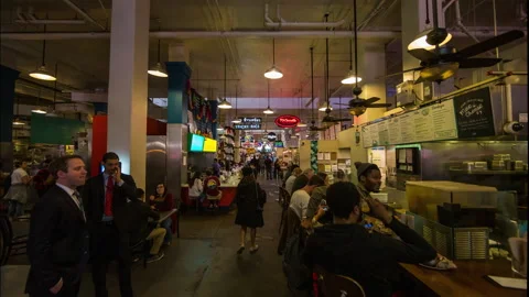 Hyper lapse of the Gran Market in Los Angeles California, on a food court 스톡 동영상 144485736