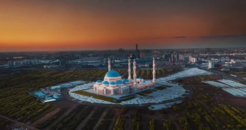 Hyper lapse of Grand Mosque of Astana in Kazakhstan during beautiful sunset Stock Footage 248908194