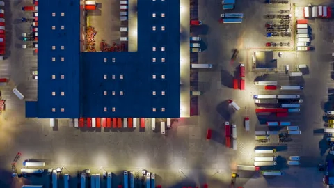 Hyper lapse (hyperlapse - motion time lapse) of a logistics park with semitrucks Stock Footage 157694591