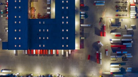 Hyper lapse (hyperlapse - motion time lapse) of a logistics park with semitrucks Stock Footage 157694613