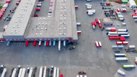 Hyper lapse (hyperlapse - motion time lapse) of a logistics park with semitrucks Stock Footage 157791467