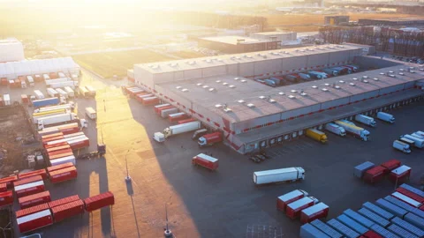 Hyper lapse (hyperlapse - motion time lapse) of logistics park with loading hub Stock Footage 165577993