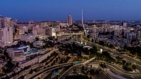 [Hyper Lapse] Jerusalem  city center at night, 4k aerial drone view time lapse 스톡 동영상 138801972