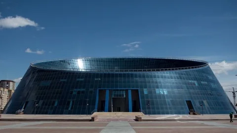 Hyper lapse of Kazakh National University of Arts. Astana landmarks Zolly 스톡 동영상 84911253