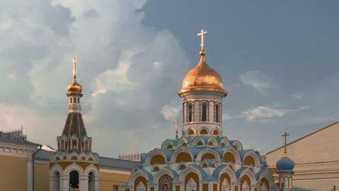 Hyper lapse of Kazan Cathedral, Red square, Moscow Stock Footage 228716474