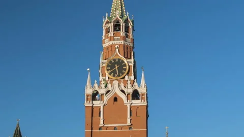 Hyper lapse of Kremlin clock, Moscow, Russia Stock Footage 220187436