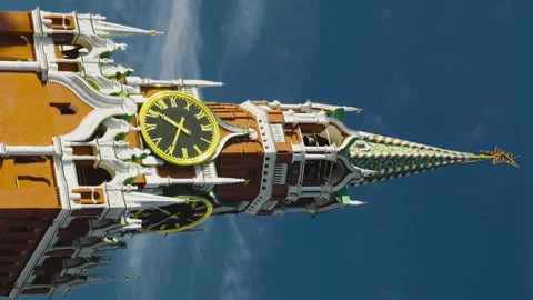 Hyper lapse of Kremlin clock, Spasskaya Tower, Moscow, Russia Stock Footage 166389448