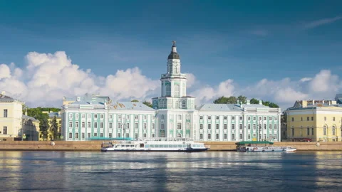 Hyper lapse, Kunstkamera building at the University embankment of Neva river, Stock Footage 159643576