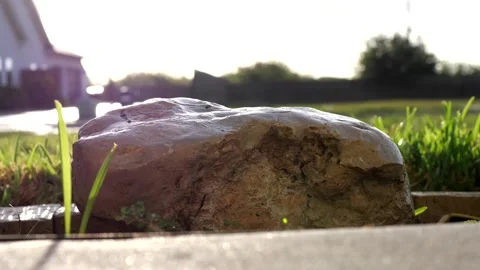 Hyper lapse of a light rainstorm hitting a large landscaping rock 스톡 동영상 315348790