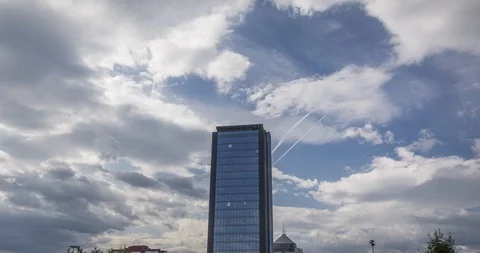 Hyper lapse looking up Crystal Palace with reflection of clouds Stock Footage 120519586