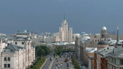 Hyper lapse of Lubyanka district and Novaya Square, Moscow city, Russia Stock Footage 220189981
