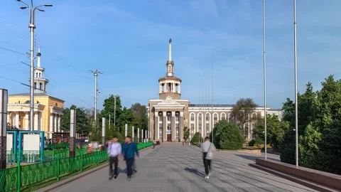 Hyper-lapse of the main building of International University of Kyrgyzstan. Stock Footage 265058364