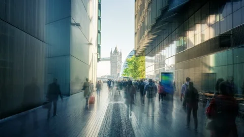Hyper lapse of modern buildings and Tower Bridge, London, UK Stock Footage 101205312