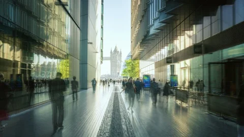 Hyper lapse of modern buildings and Tower Bridge, London, UK Stock Footage 106155897