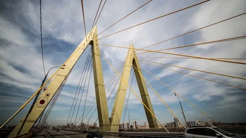 Hyper lapse Moscow Bridge in Kazan. Arch in Kazan. Kazan symbol Stock-Footage 84780474