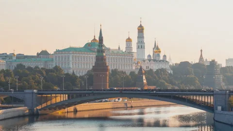 Hyper lapse of Moscow Kremlin. View from the Patriarshy Bridge, Russia Stock Footage 220187325