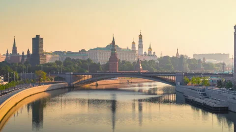 Hyper lapse of Moscow Kremlin. View from the Patriarshy Bridge, Russia Stock Footage 225303257
