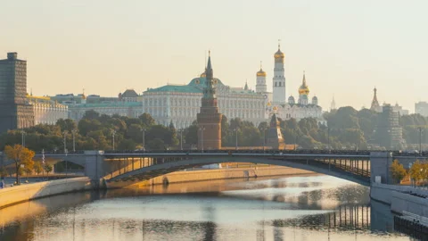 Hyper lapse of Moscow Kremlin. View from the Patriarshy Bridge, Russia Stock Footage 228716463