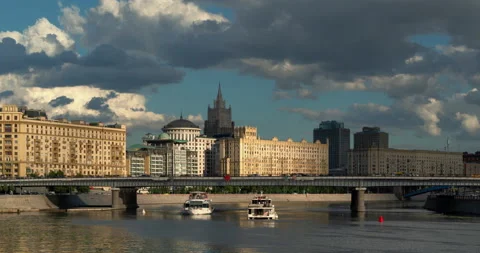 Hyper lapse Moscow landmarks, old Stalin empire style building the Ministry.. Stock Footage 225304242