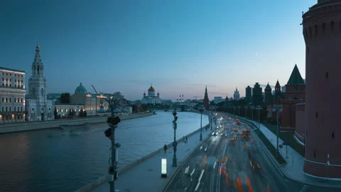 Hyper lapse of the Moscow river and the Kremlin palace, Russia Stock Footage 219672124