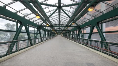 Hyper lapse, motion along pedestrian steel bridge Stock Footage 65239982