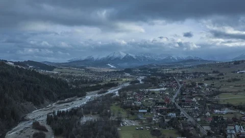 Hyper lapse of mountains and clouds, 4k aerial - Zakopane Poland Stock-Footage 99993884