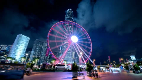 Hyper lapse, Observation Wheel, Hong Kong Stock Footage 96314141
