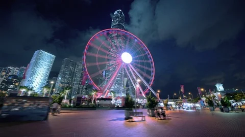 Hyper lapse, Observation Wheel, Hong Kong Stock Footage 108010295