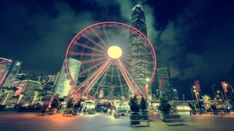 Hyper lapse, Observation Wheel, Hong Kong Stock Footage 108800550