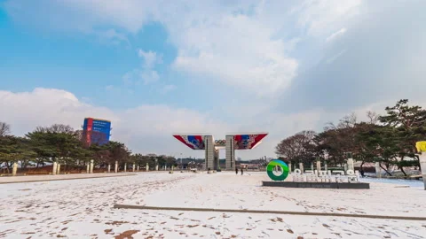 Hyper Lapse of Olympic Park on a snowy day. Seoul, South Korea. Stock Footage 194266855