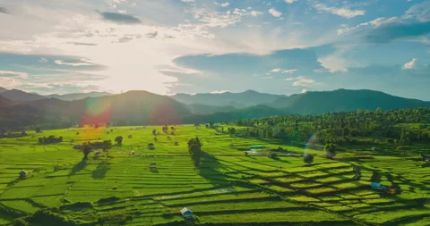 Hyper lapse over the beautiful rice terrace fields during sunset Stock Footage 159695089