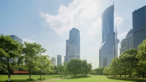 Hyper lapse, park in center of Shanghai, China Video stock 221470418