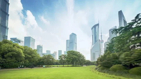 Hyper lapse, park in center of Shanghai, China Stock Footage 225304748