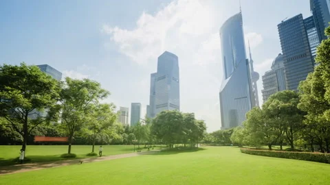 Hyper lapse, park in center of Shanghai, China Stock Footage 225304854