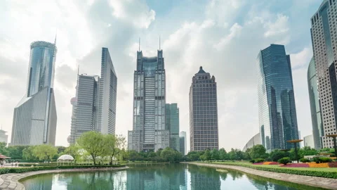 Hyper lapse, park in lujiazui financial center, Shanghai, China Stock Footage 143429261